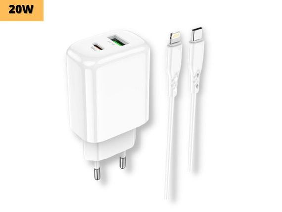 Сетевое зарядное устройство блок питания для телефона и планшета XPRO BN4 PD20W+QC3.0 Type-C To Lightning белый (21646-01) | Зображення 1