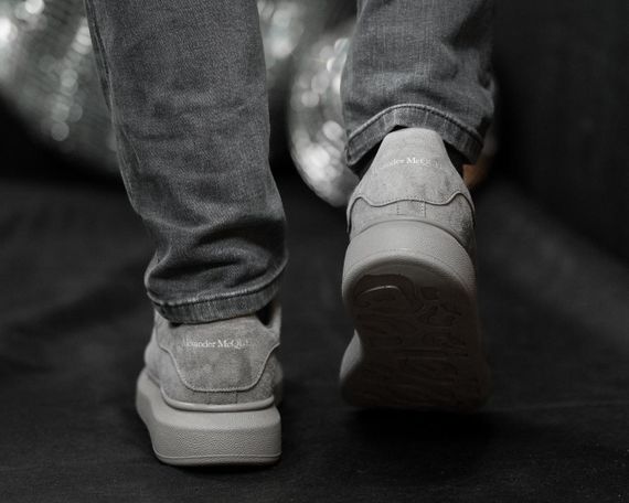 Кросівки замшеві Alexander McQueen Dark Grey / Маквіни замшеві темо сірі з сірою підошвою | Зображення 8