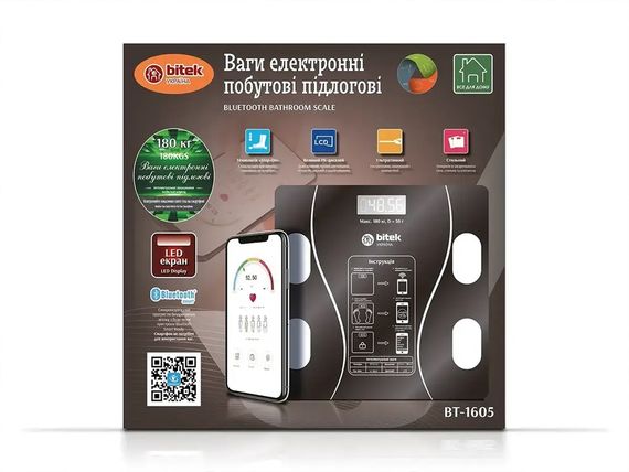 Ваги для підлоги Bitek BT-1605 180 кг чорні | Зображення 2