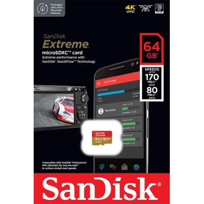 Карта памяти SanDisk 64GB microSD class 10 UHS-I U3 V30 Extreme (SDSQXAH-064G-GN6MN) | Зображення 1