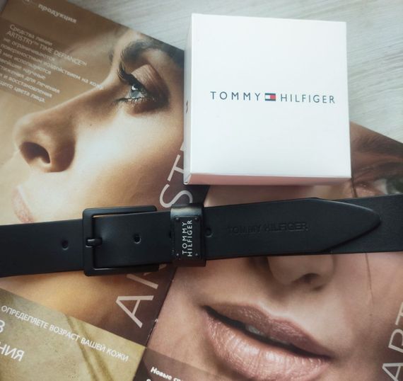Мужской подарочный набор TOMMY черный кожаный ремень и кошелек | Зображення 1