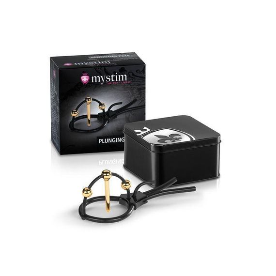 Утяжка для пеніса Mystim Plunging Pete, позолочена, з двома кульками і коротким уретральним зондом | Зображення 1