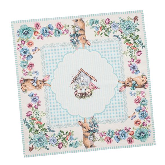 Скатертина гобеленова BLUE BUNNIES Limaso, 97х100, Квадратна, Великодній, Без люрексу, 40% поліестер, 60% бавовна, Гобелен