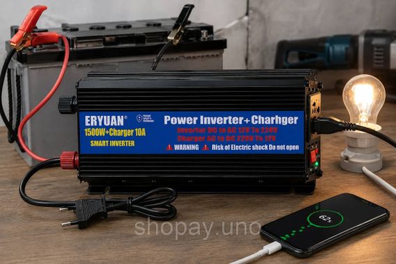 Преобразователь напряжения 1500W с зарядным устройством 10A • Инвертор для аккумулятора, дома, авто и резервного питания | Зображення 4