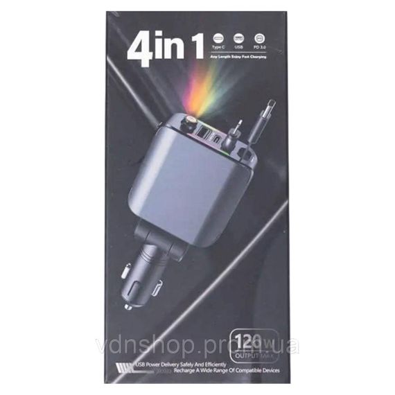 Автомобильное зарядное устройство LED-проекция, с быстрой зарядкой и выдвижным кабелем Type-C HP-E1 | Зображення 7