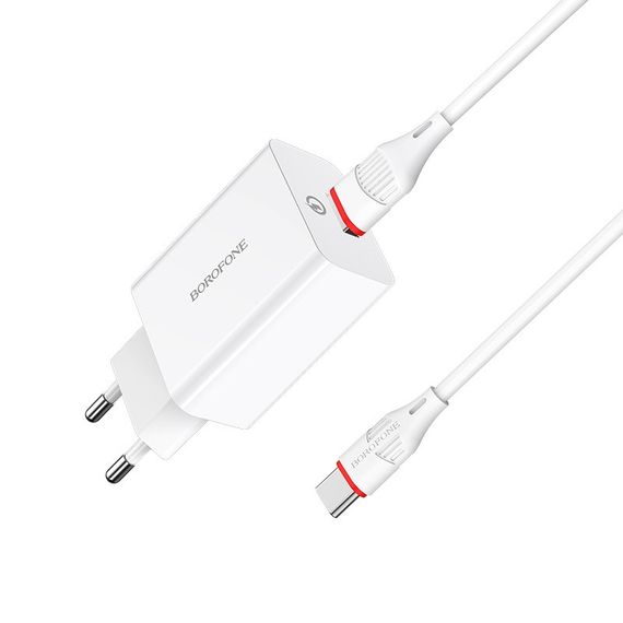 МЗП Borofone BA21A Long journey QC3.0 3A (1USB-A) + кабель USB to Type-C Білий | Зображення 1