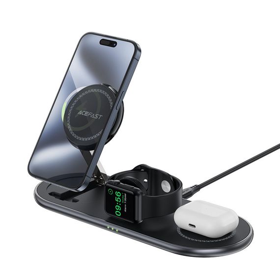 Бездротовий зарядний пристрій ACEFAST E19 Qi2 desktop 3-in-1 wireless charging holder Black | Зображення 4