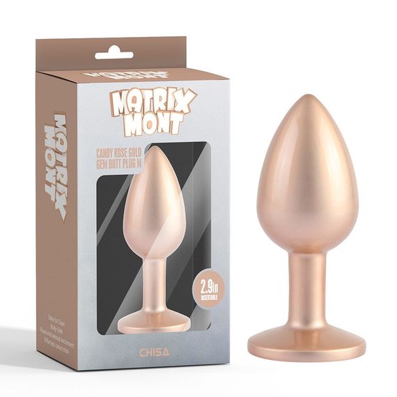 Анальна пробка золото рожеве CHISA MATRIX MONT з перламутром і білим каменем, розмір M sexstyle