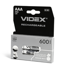 Акумулятор AAA/HR03 NiMh 1,2V 600 mAh (бл-2шт) Videx