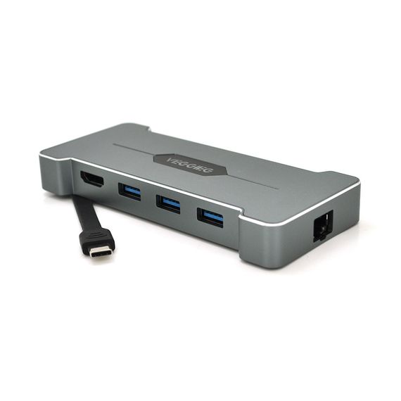 Хаб-конвертор VEGGIEG TC06 Type-C на Type-C + USB3.0x3 + HDMI, Silver, Box