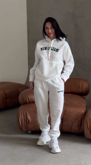 Женский теплый спортивный костюм TS149 цвет молочный, размер 42-46 oversize | Зображення 5