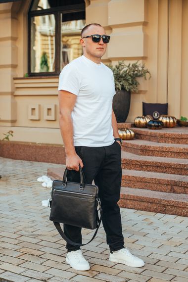 Шкіряна чоловіча сумка для документів та ноутбука чорна Tiding Bag  NV23712 | Зображення 7