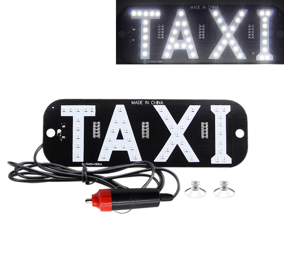 LED такси шашка светодиодная табличка TAXI подсветка с прикуривателем, белая