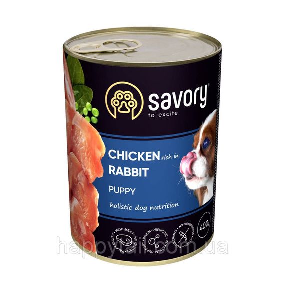 Влажный корм Savory All Breeds Puppy Chicken & Rabbit для щенков, курица и кролик, паштет 400 г