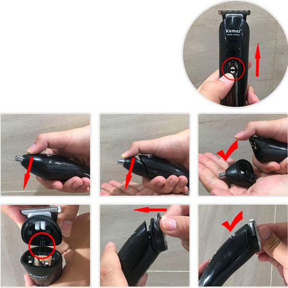 Машинка для стрижки волосся 11в1 Kemei KM 600 з насадками / Тример чоловічий для бороди з підставкою | Зображення 1