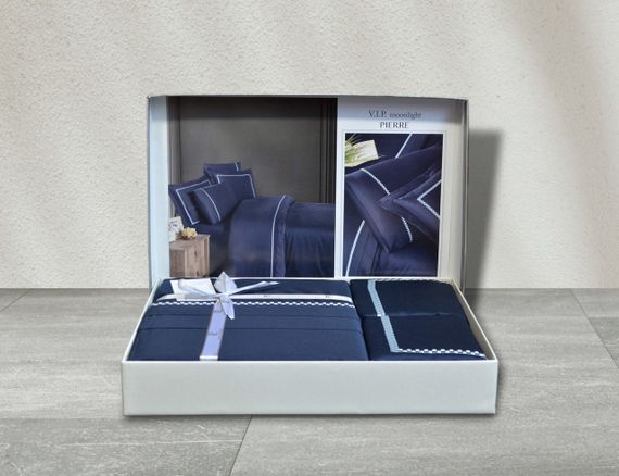 Постельное белье First Choice V.I.P Satin Moonlight 200 х 220 см Pierre Navy Blue | Зображення 2