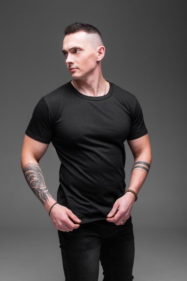 Мужская классическая базовая хлопковая футболка RA938 размер L, цвет черный