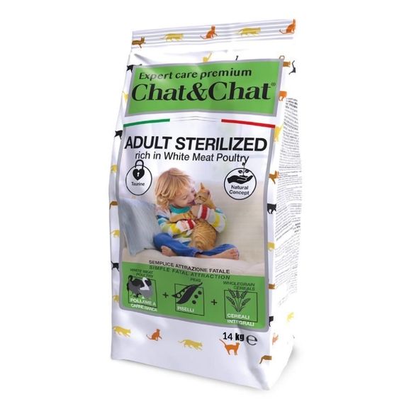 Сухий корм із птицею для стерилізованих котів Gheda Chat&Chat Expert Sterilized With Poultry, 14 кг