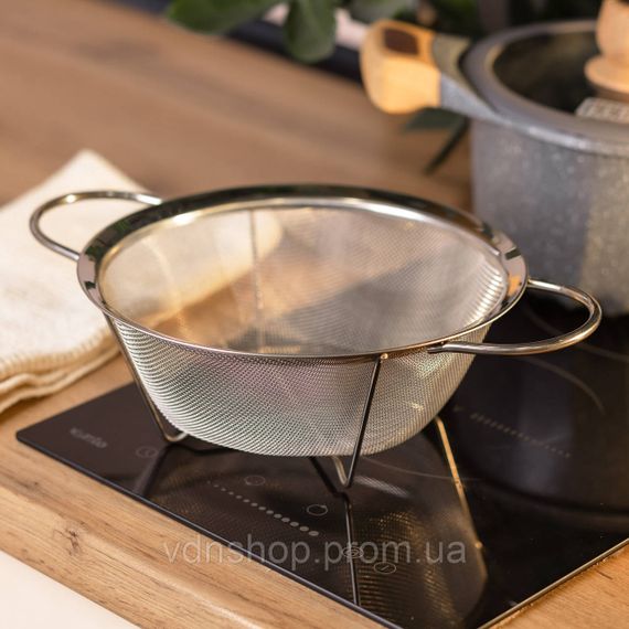 Друшляк з двома ручками 22 см дрібнокомірчаста сітка з нержавіючої сталі HP-19-2-22CM | Зображення 3