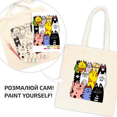 Набір для творчості Rosa екосумка-розмальовка, Котики 38х42см (4823098537878) | Зображення 2