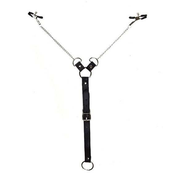 Затискачі для сосків з фіксацією на мошонці Nipple Clamps for Men, Еко шкіра | Зображення 1