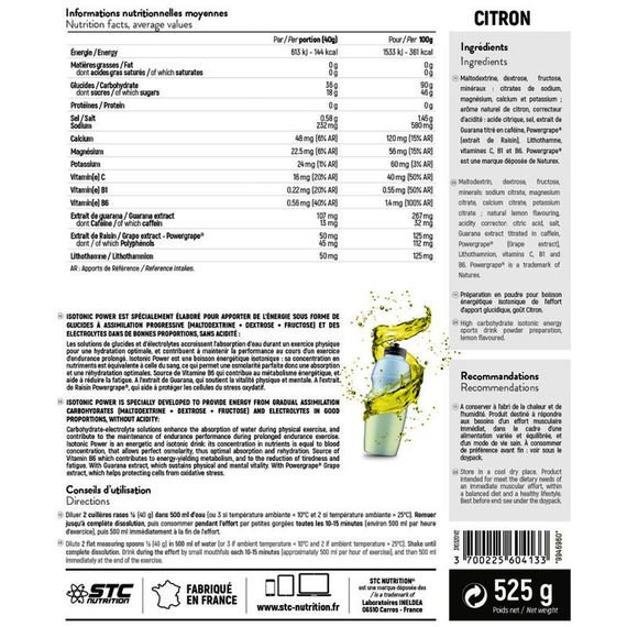 Ізотонік STC NUTRITION ISOTONIC POWER - NO CRAMP 525 g /13 servings/ Lemon | Зображення 1