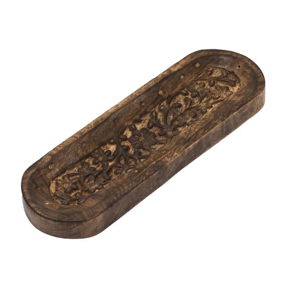 Велика овальна підставка під пахощі з мангового дерева Квітковий орнамент 30×10 см ZEN Aroma 5056368340185