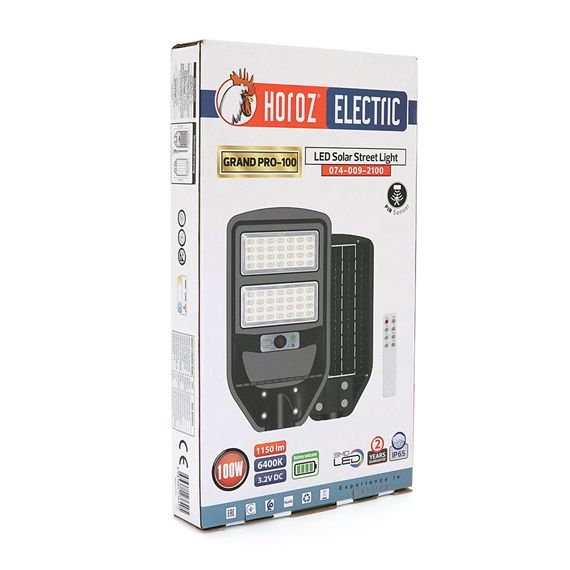 Уличный фонарь HOROZ GRAND PRO-100 на солнечной батарее, 100W, 1150lm, 6400K | Зображення 1