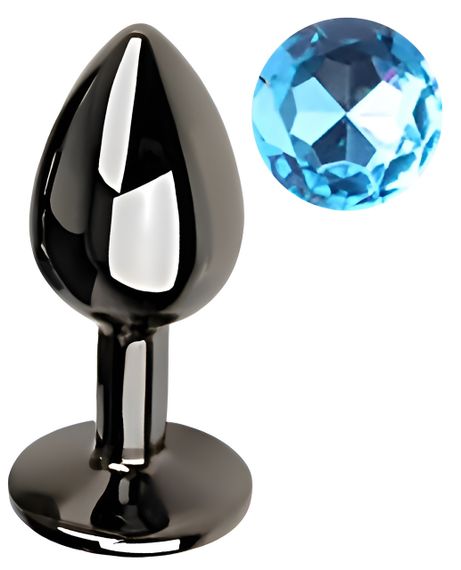 Анальная пробка с кристаллом EGZO - Dark Gray Round Plug Aqua, size S sexstyle | Зображення 1