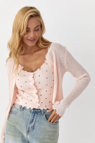 Ажурний кардиган у комплекті з майкою - пудра цвет, ONE SIZE (є розміри)