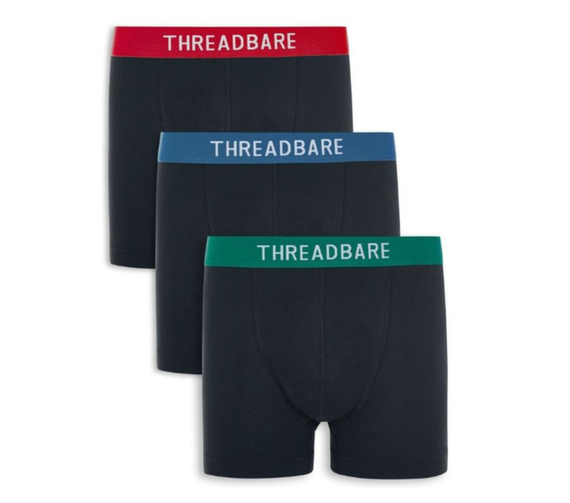 Набір чоловічих анатомічних трусів боксерів Threadbare Black Hipster  Boxers 3 шт в наборі