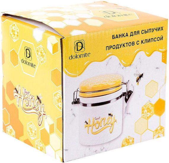Банка керамічна "Sweet Honey" 480мл для сипучих продуктів з металевою затяжкою, білий | Зображення 1