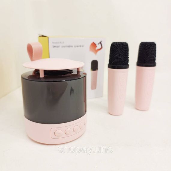 Портативная Bluetooth колонка K19 с подсветкой LED и двумя микрофонами для караоке Pink LI-49 | Зображення 2