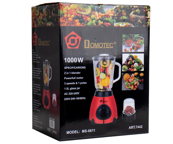 Блендер измельчитель стационарный чаша 1,5 л + кофемолка Domotec MS-6611 красный 1000W (MS-6611_831) | Зображення 4