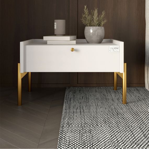Тумба приліжкова LION Wood з однією шухлядою Німфея Альба (білий) (золоті ножки) (LION-041326)