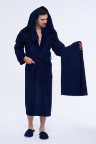Чоловічий халат Nusa 1163 з тапочками і рушниками, Темно-синій, L/XL