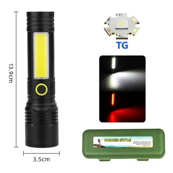 Ліхтар ручний батарейний BN-537-TG+COB (White+red), Потужний акумуляторний світлодіодний ліхтар MY-57
