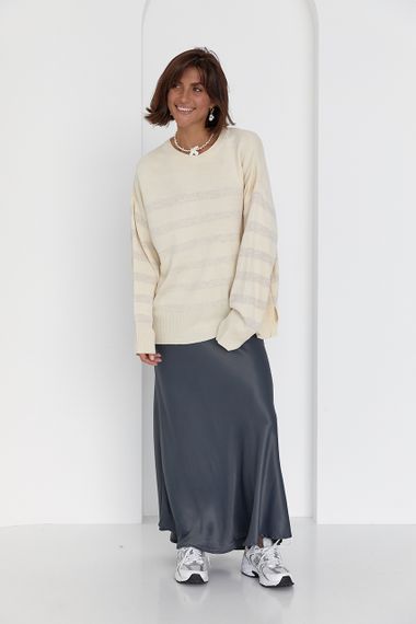 Кофта женская oversize в полоску - кремовый цвет, S (есть размеры) | Зображення 2