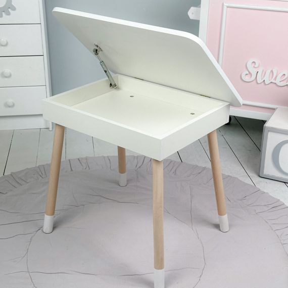 Дитячий дерев'яний столик з відкидним верхом 54×60×45, стіл з нішею в дитячу, білий | Зображення 1