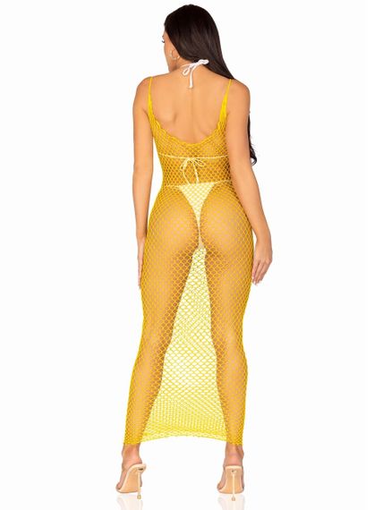 Довга сукня Leg Avenue у велику сітку, жовту, One size sexstyle | Зображення 4