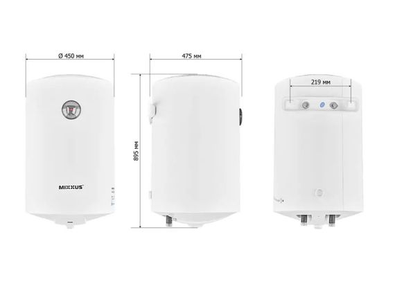 Водонагрівач Mixxus EWH-07100 ROUND WET 100 л, 1,5 кВт, "мокрий" ТЕН, вертикальний, циліндричний, білий (WH0603) | Зображення 1