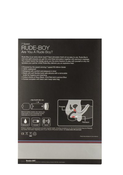 Вібромасажер простати Rocks Off Rude-Boy Black, масаж промежини, макс. діаметр 2,5 см | Зображення 2