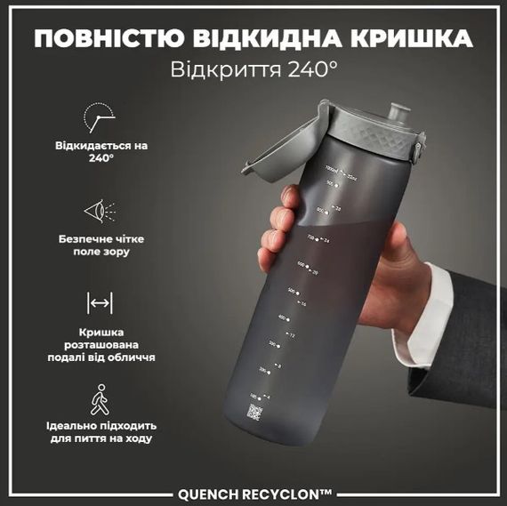Пляшка для води ION8 1000 мл (ЕКО пляшка) BPA Free Grey (I8RF1000GRY) | Зображення 4