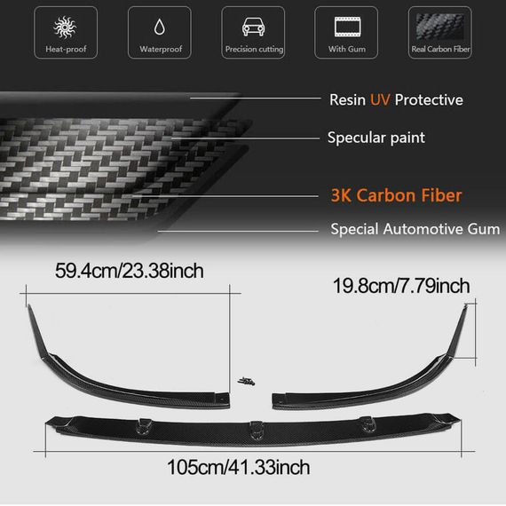 Накладка на передній бампер Lip V1 (для купе/кабріолет C63 AMG 2015-2019, Карбон) для Mercedes C-сlass W205 рр | Зображення 3