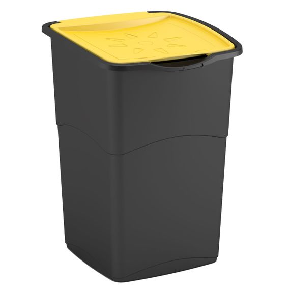 Контейнер для мусора Curver Koral bin 47 л черный с желтой крышкой, ведро для дома и сортировки (67032)