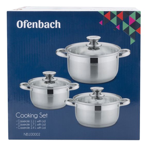 Набор посуды Ofenbach 6 предметов из нержавеющей стали 3 кастрюли 1.1 л 1.7 л 2.4 л (NB100002) | Зображення 9