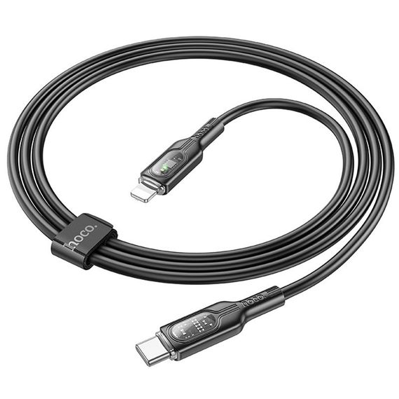 Дата кабель Hoco U120 Transparent explore intelligent power-off PD 27W Type-C to Lightning (1.2m) Black | Зображення 3