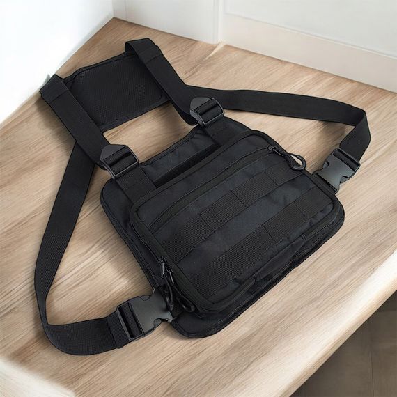 Нагрудна тактична сумка чоловіча, сумка через плече чорна розгрузка | Зображення 8