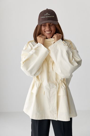 Подовжена жіноча вітрова куртка - кремовий цвет, M (є розміри) | Зображення 4