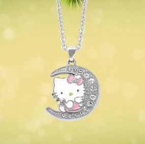 Кулон с цепочкой и хрустальными стразами в виде милого котика Hello Kitty Китти на луне